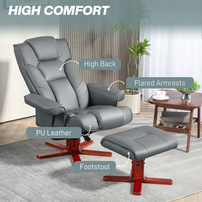 HOMCOM Faux Leather Manual Recliner and Footstool Set - Grey 