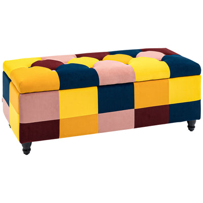 HOMCOM 114 x 47 x 47cm Velvet Storage Ottoman, Button-tufted Footstool Box, Toy Chest with Lid for Living Room, Bedroom, Multicoloured 