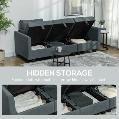 HOMCOM 'L' Shape Modular Storage Sofa - Dark Grey 
