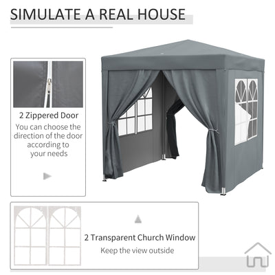 Outsunny Garden Pop Up Gazebo Marquee Party Tent Canopy with free Carrying Case, Removable 2 Walls, 2 Windows, 2m x 2m, Grey 