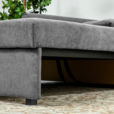 HOMCOM 2 Seater Sofa Bed, Convertible Bed Settee, Modern Fabric Loveseat Sofa Couch with 2 Cushions, Hidden Storage for Living Room, Guest Room, Light Grey 