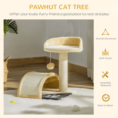 PawHut Cat Tree Scratching Scratcher Post Kitten Activity Centre Climber Hanging Ball Beige 