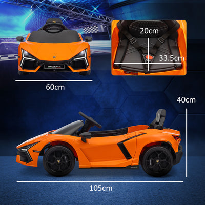 AIYAPLAY Lamborghini Revuelto Licensed 12V Ride on Car w/ Butterfly Doors, Transport Wheels, Suspension, Remote Control, Orange 