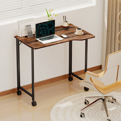 HOMCOM Folding Small Desk on Wheels - Rustic Brown 