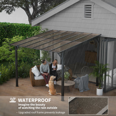 Outsunny 3 x 3(m) Metal Pergola with UPF 50+ and Waterproof Polycarbonate Roof, Wall-Mounted or Free Standing Garden Gazebo, Wind-resistant Outdoor Sun Shade, Dark Grey 