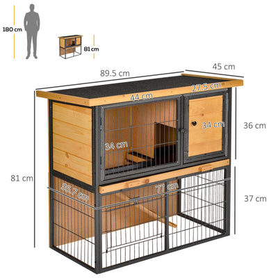 PawHut Guinea Pig Hutch Rabbit Hutch Wood-metal Elevated Pet House Bunny Cage with No-Leak Tray Ramp Openable Roof Outdoor 89.5 x 45 x 81cm Light Yellow 