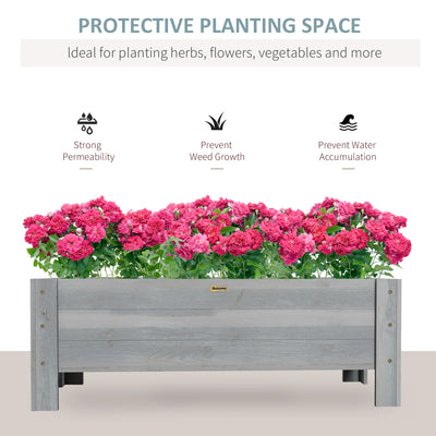 Outsunny 58L Garden Raised Bed Planter Grow Containers for Outdoor Patio Plant Flower Vegetable Pot Fir Wood, 100 x 36.5 x 36 cm, Grey 