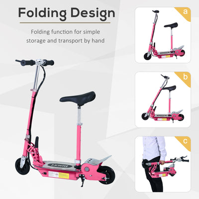 HOMCOM 120W Foldable Powered Scooters with 24V Rechargeable Battery, Adjustable Ride on Toy (Pink) 