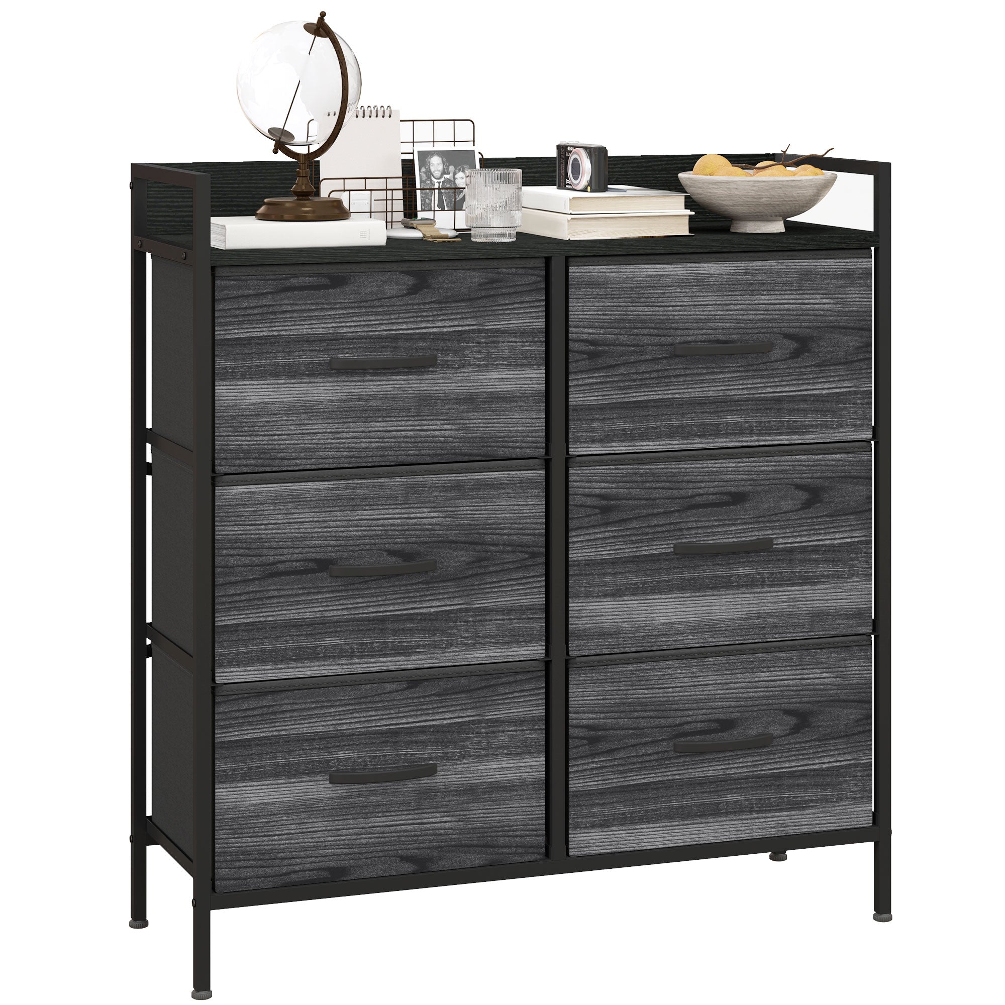 HOMCOM Rustic Chest of Six Fabric Drawers - Black 