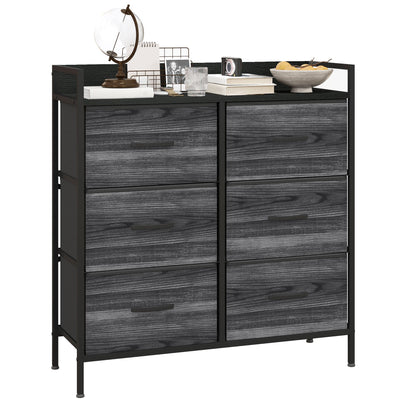 HOMCOM Rustic Chest of Six Fabric Drawers - Black 