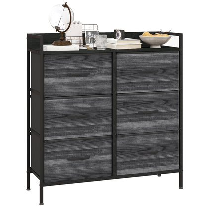 HOMCOM Rustic Chest of Six Fabric Drawers - Black 