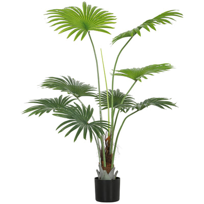 HOMCOM 145cm Artificial Palm Tree, Decorative Artificial Plant with Lifelike PEVA Leaves and Coconut Coir, Fake Tree with Plastic Pot and Flocking for Home Office Decor, Green 
