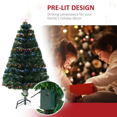HOMCOM 4 Feet Prelit Artificial Christmas Tree with Multi-Coloured Fibre Optic LED Light, Holiday Home Xmas Decoration, Green