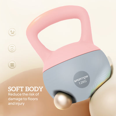 SPORTNOW 12KG Soft Kettlebell, Kettlebell with Non-Slip Handle for Home Gym, Weight Lifting, Strength Training, Pink/Grey 