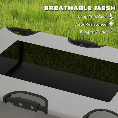 PawHut Portable Raised Dog Bed, Elevated Pet Cot with Breathable Mesh for Indoor Outdoor, for Small Medium Dogs, Light Grey 