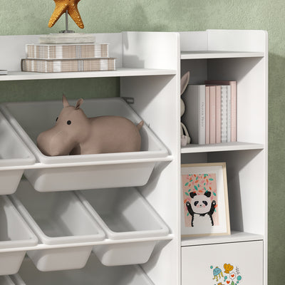 AIYAPLAY Kids Toy Organizers and Storage with 8 Removable Storage Bins and Bookshelf, White 