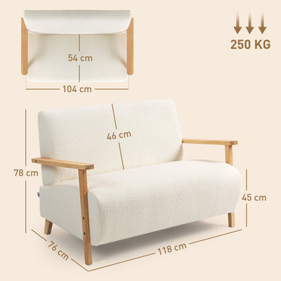 HOMCOM Small Sherpa Fabric 2 Seater Sofa Settee - Cream White 