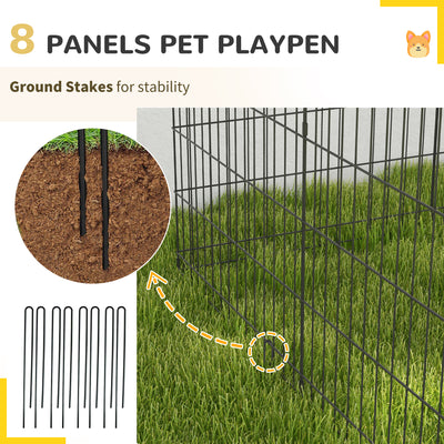 PawHut 8 Panel DIY Dog Pen with Door, for Dogs, Small Animals, Indoor/Outdoor Use, 91cm High 