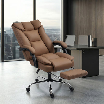HOMCOM 155° Reclining Faux Leather Swivel Office Chair - Brown 