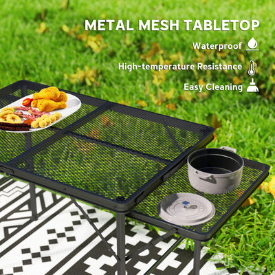 Outsunny Folding Grill Table, 4.5ft Portable Camping Table with 2 Wing Panels, Height Adjustable Metal Picnic Table for Camping, Picnic and BBQ, Black 