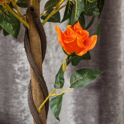 Outsunny Set of 2 Artificial Plants White Rose Floral in Pot, Fake Plants for Home Indoor Outdoor Decor, 90cm, Orange 