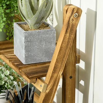 Outsunny Wooden Folding Flower Pot Stand 3 Tier Garden Planter Display Ladder Gardener Storage Shelves Rack Herb Holder (80L x 37W x 93H cm) 