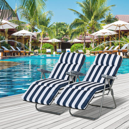 Outsunny 2Pc Folding Sun Loungers Set-Blue/White 