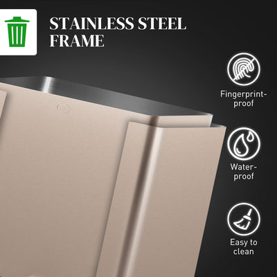 HOMCOM 45L Triple Compartment Stainless Steel Bin, with Deodoriser Holders - Gold Tone 