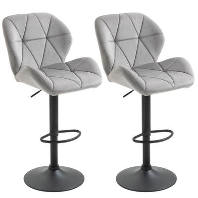 HOMCOM Adjustable Bar Stools Set of 2, Armless Upholstered Swivel Counter Chairs, Barstools with Back, Footrest, Light Grey 