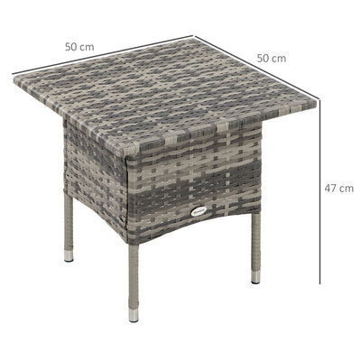 Outsunny Rattan Side Table, Outdoor Coffee Table with Plastic Board Under the Full Woven Table Top for Patio, Garden, Balcony, Mixed Grey 