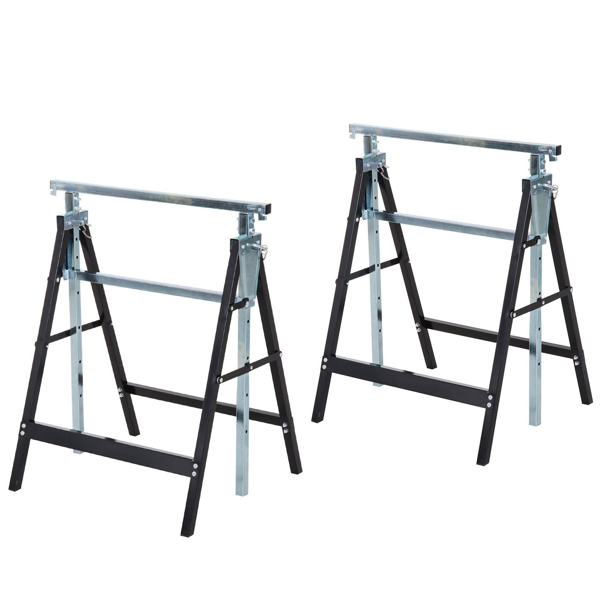 HOMCOM Set of 2 Adjustable Telescopic Builders Trestle, DIY Steel Work Bench Carpenter, Folding Saw Horse Tools Black 