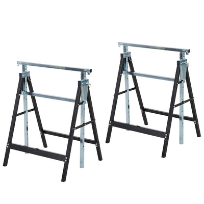 HOMCOM Set of 2 Adjustable Telescopic Builders Trestle, DIY Steel Work Bench Carpenter, Folding Saw Horse Tools Black 