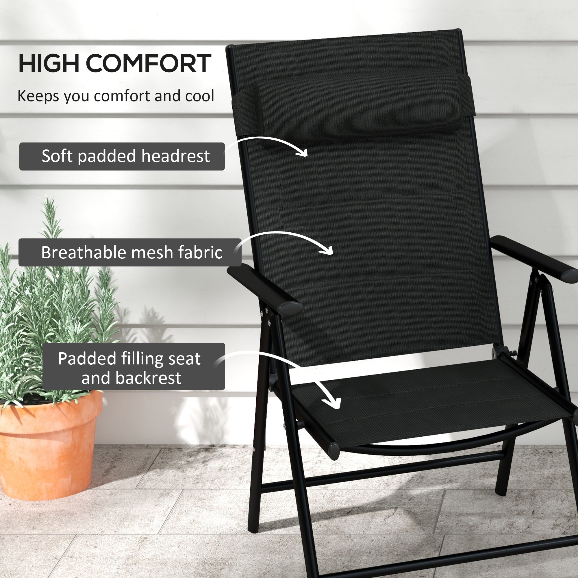 Outsunny Set of Two Padded Garden Chairs - Black 