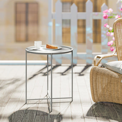 Outsunny Steel Removable Tray Top Garden Table - White 