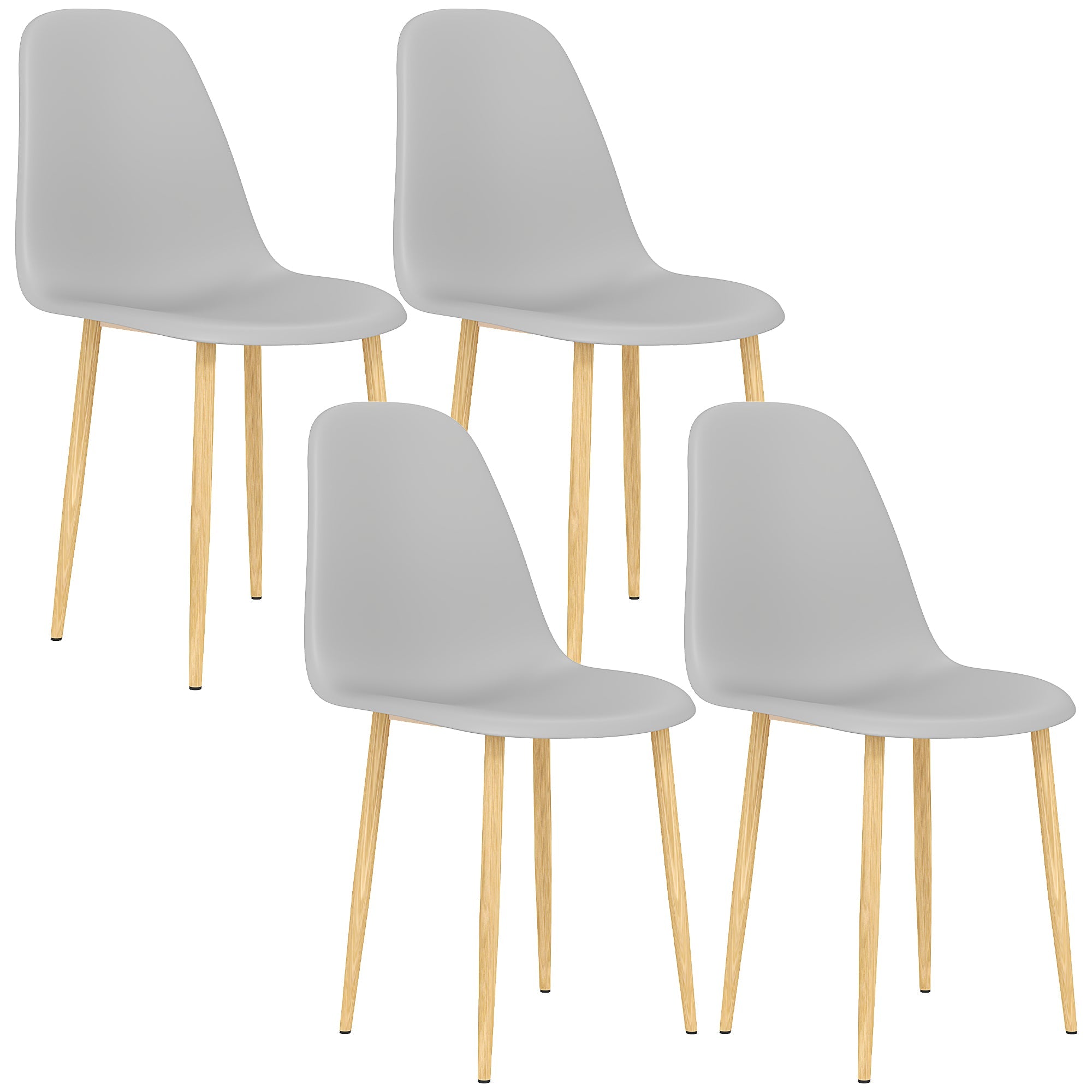 HOMCOM Modern Dining Chairs Set of 4, Kitchen Chairs with Backrest and Steel Legs for Dining Room, Living Room, Grey 