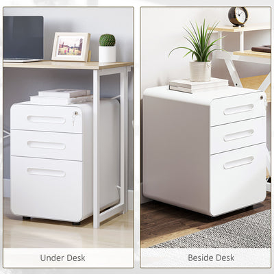 Vinsetto Lockable File Cabinet with 3 Drawers, Vertical Office Drawer for A4, Letter, Legal Size, Anti-tilt Design, Pre-Assembled Body, White 
