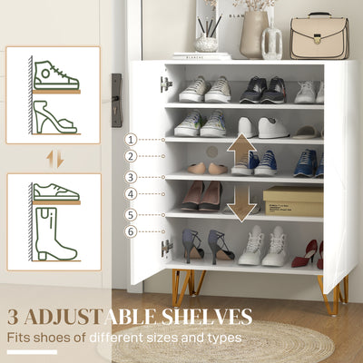 HOMCOM Narrow Shoe Storage Cabinet with Soft-Close Hinges and Adjustable Shelves for 15-20 Pairs of Shoes, White 