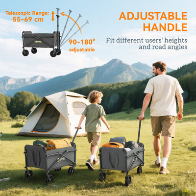 Outsunny 41L Festival Trolley on Wheels, Small Garden Folding Trolley Cart, 60kg Heavy Duty Collapsible Folding Wagon with Adjustable Handle and Carrying Bag for Beach, Camping, Festival, Grey 