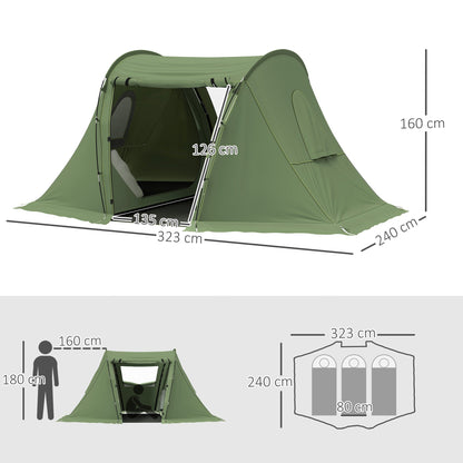 Outsunny 3 Man Camping Tent with Living Area and 2 Bedrooms, 3000mm Waterproof Family Tent with Sewn-in Groundsheet, Portable with Bag for Hiking, Festival, Backpacking, Green 