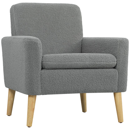 HOMCOM Armchair, Upholstered Accent Chair with Wood Legs and Wide Padded Seat, Teddy Occasional Chair, Grey