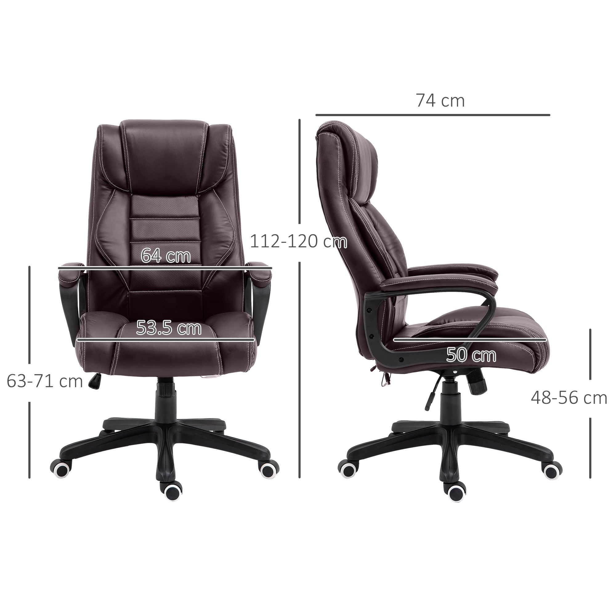 Vinsetto High Back Executive Office Chair 6- Point Vibration Massage Extra Padded Swivel Ergonomic Tilt Desk Seat, Brown 