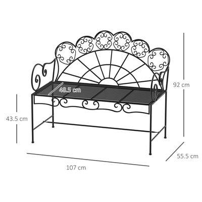 Outsunny Metal Garden Bench Loveseat with Slatted Seat, Black 
