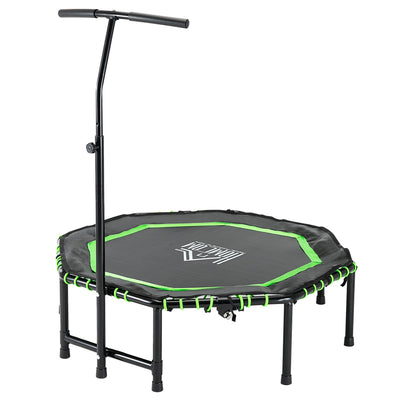 HOMCOM 48" Octagonal Mini Fitness Rebounder Trampoline Indoor Outdoor Foldable Mini Jumper with Adjustable Handle, Green 