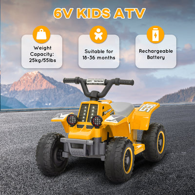 AIYAPLAY 6V Electric Quad Bike for Kids, Ride On ATV w/ Forward Backward, Headlights, for 18-36 Months, Yellow 