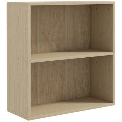 HOMCOM 2 Tier Bookshelf, Low Bookcase with Adjustable Shelf, 2 Compartments for Home Office, Living Room, Study, Natural 