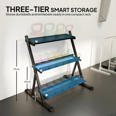 SPORTNOW 3-Tier Adjustable Dumbbell Rack, Heavy-Duty Weight Rack for Dumbbells, Kettlebells and Multiple Balls, Space-Saving Weight Storage Stand for Home Gym, 200 KG Capacity 