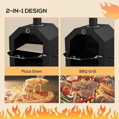 Outsunny Steel 3-Tier Outdoor Pizza Oven Charcoal BBQ Grill, Black 
