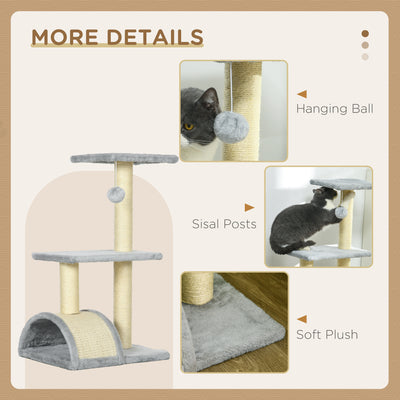 PawHut 72cm Cat Tree with Scratching Post, Pad for Indoor Cats - Light Grey 