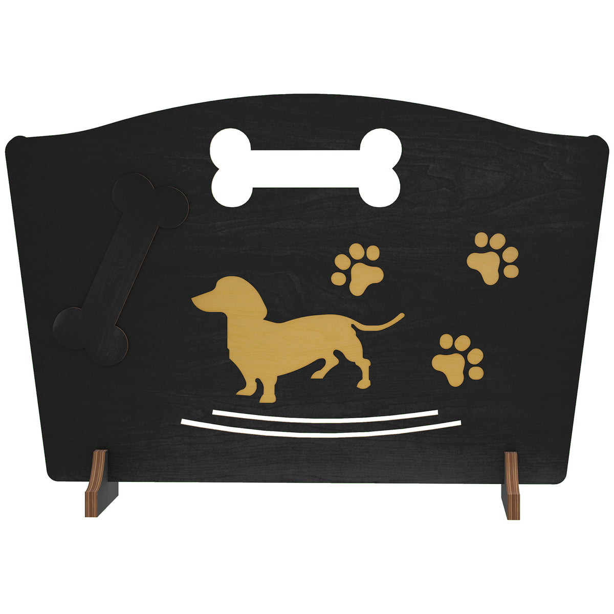 PawHut Wooden Dog Stopper, Dog Barrier with Support Feet, for Stair, Patio, Very Easy Setup, Black, 75 x 51 cm 
