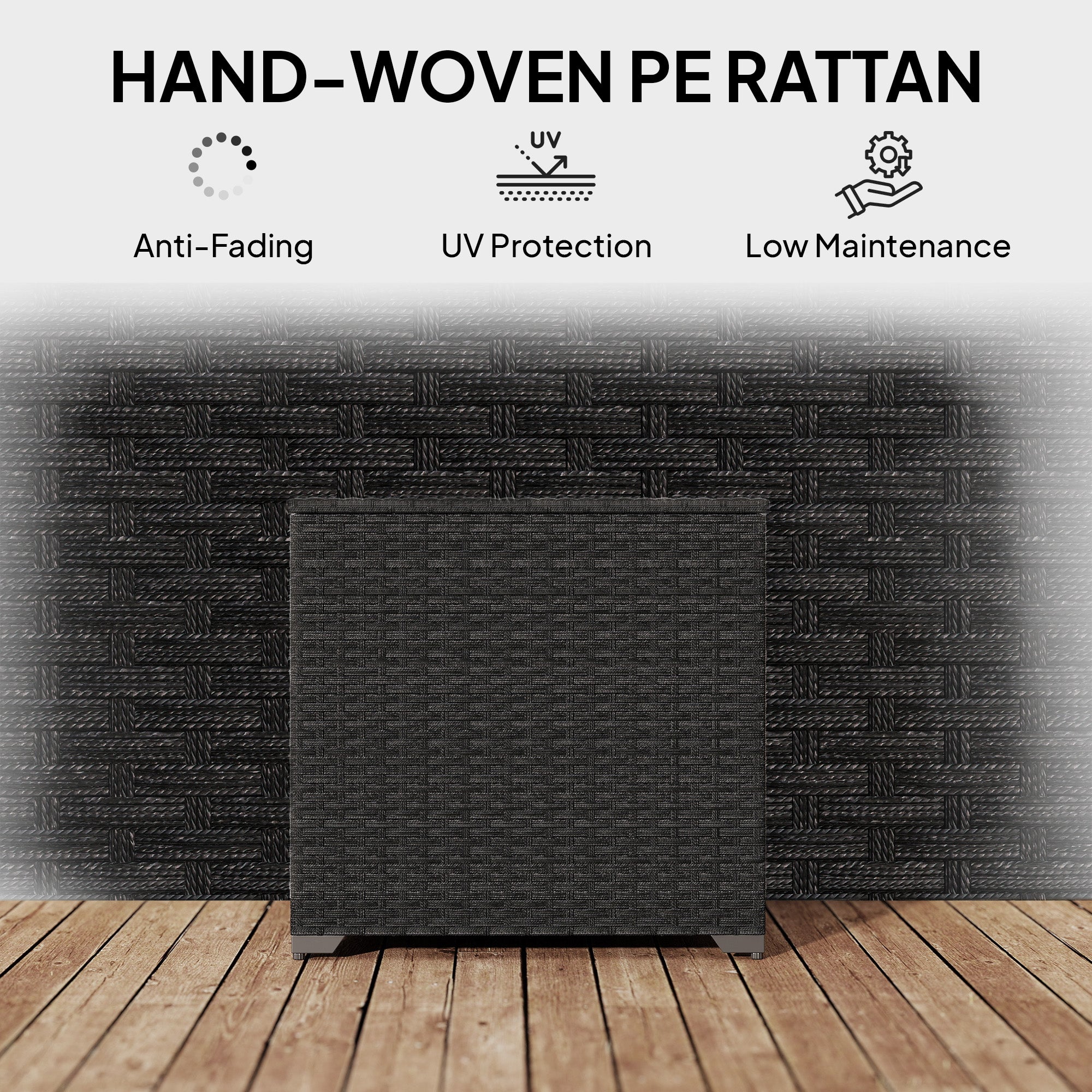 Outsunny 253L Garden Storage Box, Rattan Deck Box with Zipped Liner, Safe Pneumatic Rod, Patio Storage Container, Black 